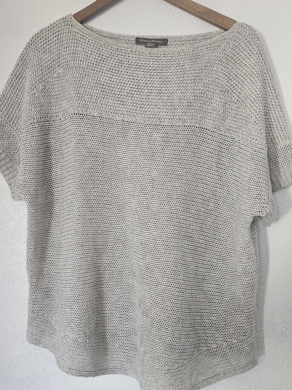 Tommy Bahama Light Gray/Beige Open Weave Knit Top